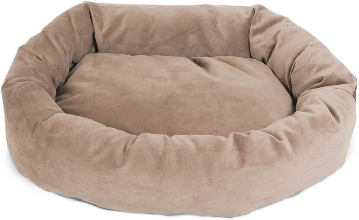 Majestic Pet 40 Inch Suede Calming Dog Bed Washable – Cozy Soft Round Dog Bed with Spine Support for Dogs to Rest their Head - Fluffy Donut Dog Bed 40x29x9 (Inch) - Round Pet Bed Large – Stone