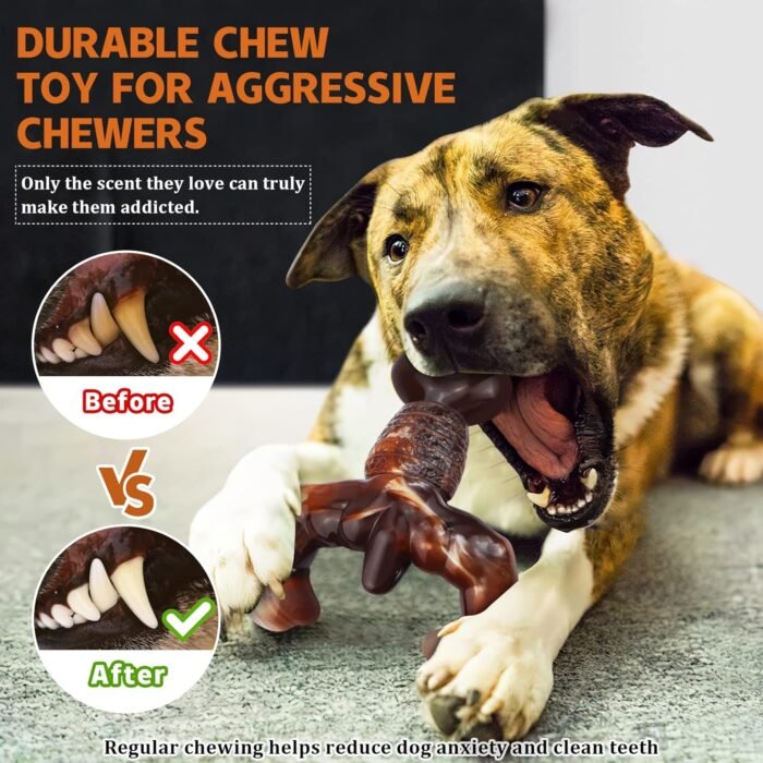Dog Chew Toys for Aggressive Chewers Almost Indestructible Dog Toys,Bacon Flavor,Tough Dog Bone Toys for Medium/Large Breed Dogs,Best Chew Toys to Keep Them Busy