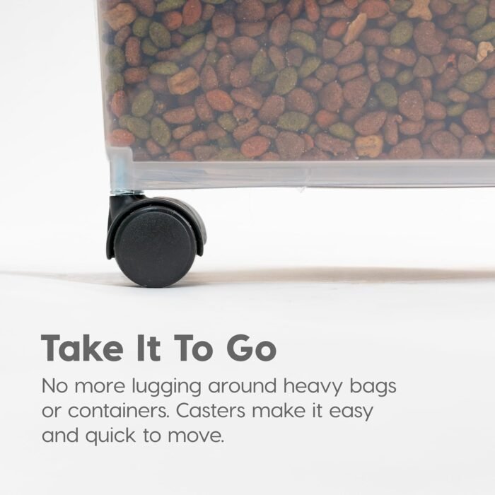 IRIS USA Dog Food Storage Container, 30 lbs & 11 lbs Combo, Cat Food Storage Container, Dog Treat Container, Airtight, Stackable, 2-Cup Scoop, Wheels, Easy Mobility, Black