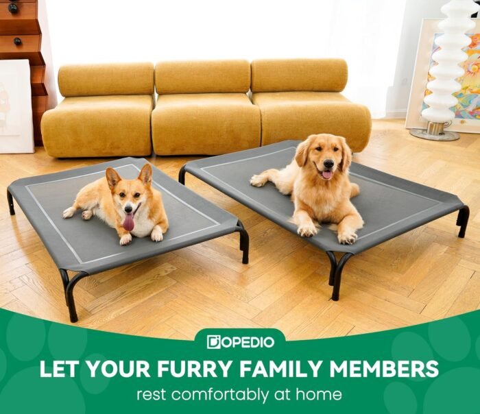 Elevated Dog Bed Raised Outdoor Dog Cot for Extra Large Dogs, Installation Requires No Tools, Frame with Washable Cooling Breathable Mesh Anti-Slip Feet, Indoor Pet Bed, Grey, 48.8 Inches