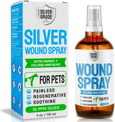 SILVER GRADE Wound Spray for Pets ● Colloidal Silver Wound and Skin Care for Dogs & Cats ● Helps with Rashes, Hot Spots, Itch, Scratching, Skin Irritation, Bites & Burns ● Safe if Licked (4 oz)