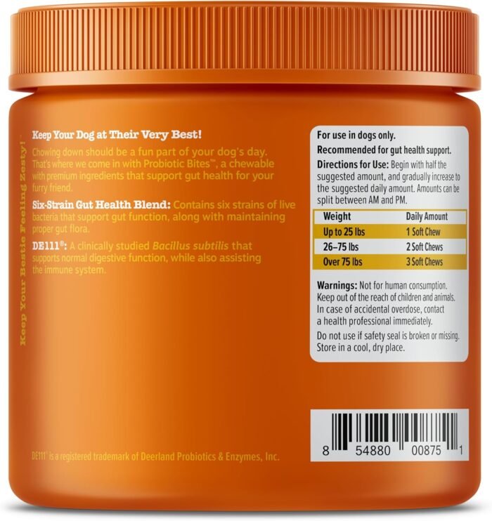 Zesty Paws Probiotics for Dogs - Digestive Enzymes for Gut Flora, Digestive Health, Diarrhea & Bowel Support - Clinically Studied DE111 - Dog Supplement Soft Chew for Pet Immune System - Chicken