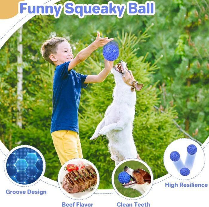 Indestructible Squeaky Dog Ball, Relieves Anxiety, Cleans Teeth, Interactive Chew Toy for Aggressive Chewers, Dog Toy for Large Breeds, Outdoor Waterproof