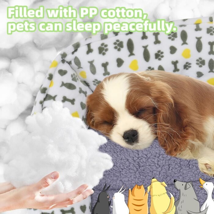 Dog Sofa Bed, Anti-Anxiety Puppy Cuddler Bed for Puppy Dog & Cat, Rectangle Washable Bed with Grey Mattress, Small …
