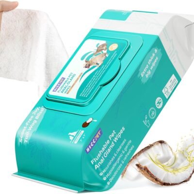 HICC PET Wipes for Dogs & Cats, Cleansing Deodorizing & Soothing Allergy Infections Anal Gland Pets Wipes with Coconut Oil - Dog Grooming Wipes for Butt and Paw - Hypoallergenic & Vet Recommended