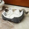 Dog Beds for Small Dogs, Cute Cat Beds for Indoor Cats, Super Soft Washable Cat Bed with Anti-Slip & Water-Resistant Bottom, Luxury Durable Kitten Bed and Puppy Bed, Square Grey Animal Pet Beds - Image 2
