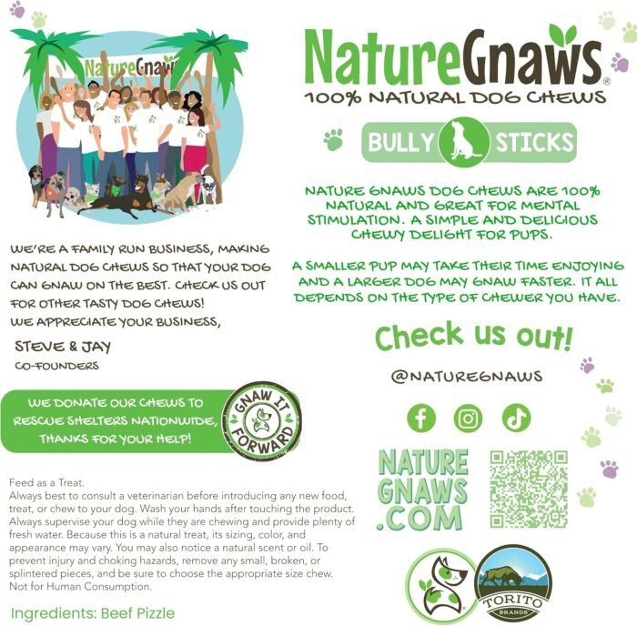 Nature Gnaws Extra Thin Bully Sticks for Small Dogs 5-6" (10 Count) - Long Lasting for Light Chewers and Puppies - Natural Beef Dog Chew Bones