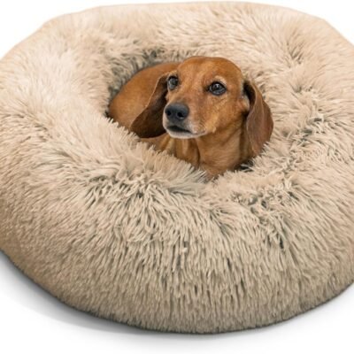 Best Friends by Sheri The Original Calming Donut Dog and Cat Bed in Shag Fur, Taupe, Small, 23x23