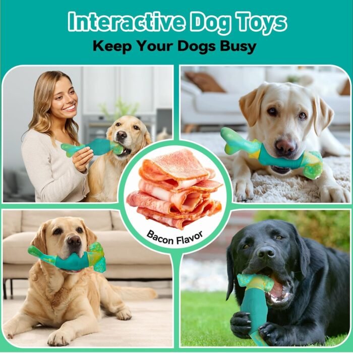 Dog Toys for Aggressive Chewers, Interactive Dog Chew Toys for Large Dogs, Indestructible Squeaky Dog Toys to Keep Them Busy, Tough Dog Toys for Medium/Large Breed Dogs (Green)