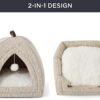 Bedsure Cat Beds for Indoor - 2 in 1 Cat Cave House Tent for Kittens and Small Pets with Removable Washable Cushioned Pillow, Foldable Kitten Hideaway with Non-Slip Bottom, Khaki, 16 inches - Image 3