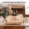 Raised Cat Couch Bed for Indoor Cats, Elevated Dog Sofa Recliner Fluffy Pet Lounge Chair Suitable for Small and Medium Dog, Wooden Cat Furniture(Cat Sofa Khaki) - Image 2