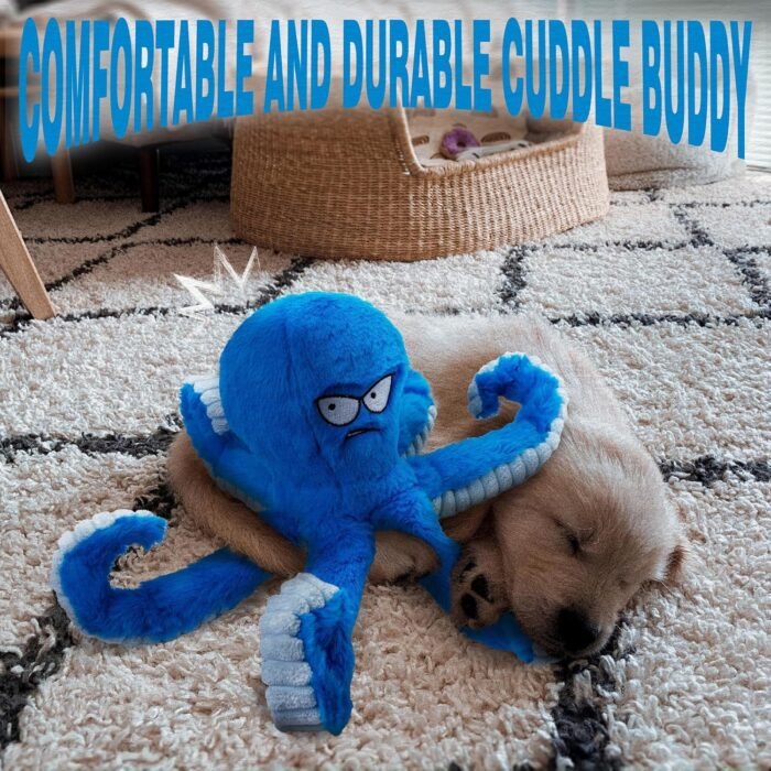 LEGEND SANDY Tough Dog Toys, Stuffed Dog Chew Toys, Large Dog Toys to Keep Them Busy, Interactive Dog Toys, Squeaky Dog Toys, Tug of War Dog Toy, Crinkle Dog Toy (Blue Octopus)