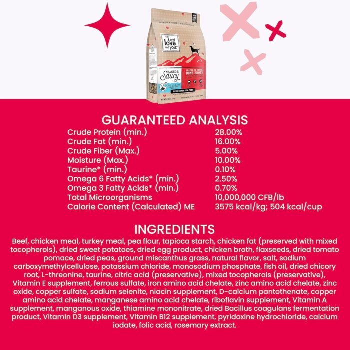 I AND LOVE AND YOU Baked and Saucy Dry Dog Food - Beef + Sweet Potato - Prebiotic + Probiotic, Real Meat, Grain Free, No Fillers, 10.25lb Bag