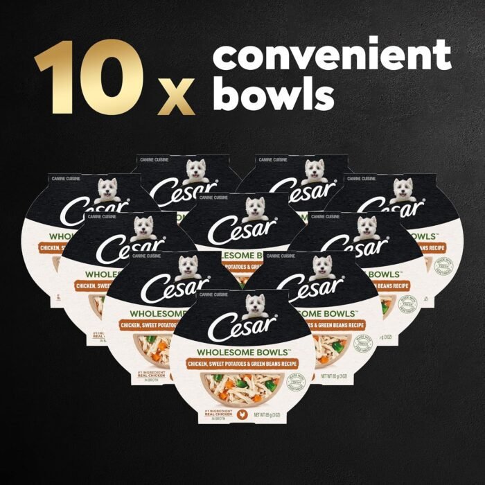CESAR WHOLESOME BOWLS Adult Soft Wet Dog Food, Chicken, Sweet Potato & Green Beans Recipe, 3 oz., Pack of 10
