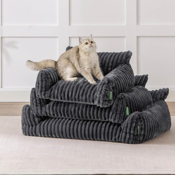 Cute Couch Bed for Pets, Supportive Cat Sofa for Indoor Cats, Small Dog Sofa Bed for Small Dogs, Grey, 24 inches