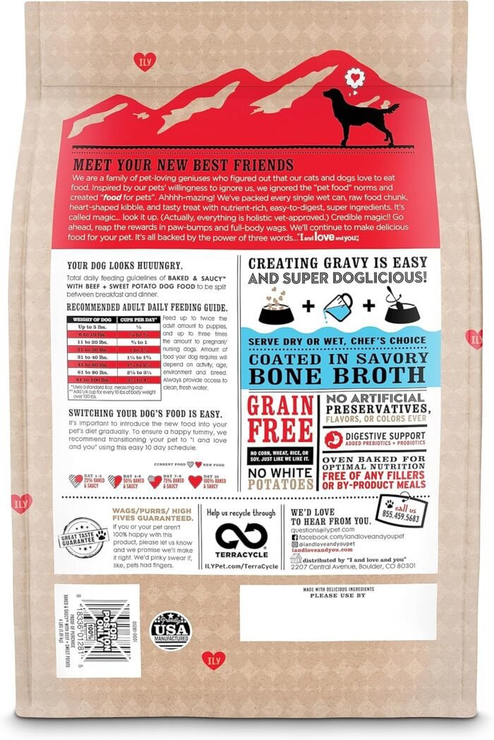I AND LOVE AND YOU Baked and Saucy Dry Dog Food - Beef + Sweet Potato - Prebiotic + Probiotic, Real Meat, Grain Free, No Fillers, 10.25lb Bag