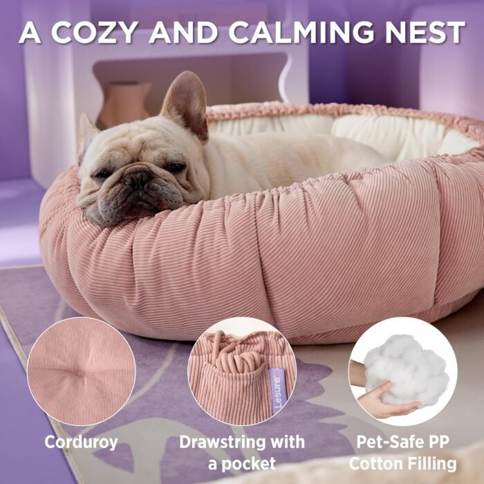 Lesure Dog beds for Small Dogs - Washable Cute Cat Beds with Versatile Dual-Use Design, Reversible Round Pet Bed for Puppy and Kitten, 25x25x8 Inches