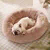 Bedsure Calming Dog Bed for Medium Dogs - Donut Washable Medium Pet Bed, 30 inches Anti-Slip Round Fluffy Plush Faux Fur Cat Bed, Fits up to 45 lbs Pets, Camel - Image 9