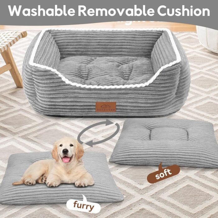 Rectangle Cat Dog Bed for Large Medium Small Pets Indoor Outdoor Machine Washable Sleeping Sofa Non-Slip Bottom Soft Puppy Bed Durable Orthopedic Calming Pet Cuddler (Large, Grey)