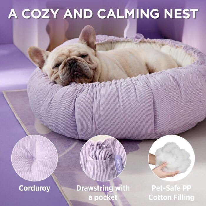 Lesure Dog beds for Small Dogs - Washable Cute Cat Beds with Versatile Dual-Use Design, Reversible Round Pet Bed for Puppy and Kitten, 25x25x8 Inches