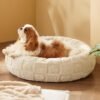 Bedsure Dog Bed for Medium Dogs - Donut Pet Bed for Puppy Kitten with Anti Slip Bottom, Round Sherpa Dog Beds with Washable Removable Cover, Cream, 30x30x8 inches