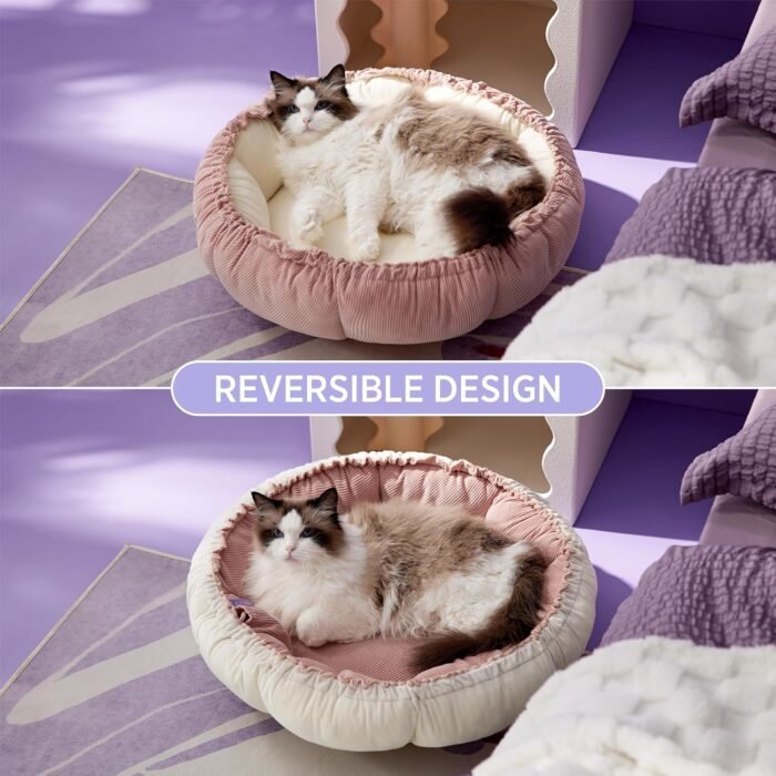 Lesure Dog beds for Small Dogs - Washable Cute Cat Beds with Versatile Dual-Use Design, Reversible Round Pet Bed for Puppy and Kitten, 25x25x8 Inches