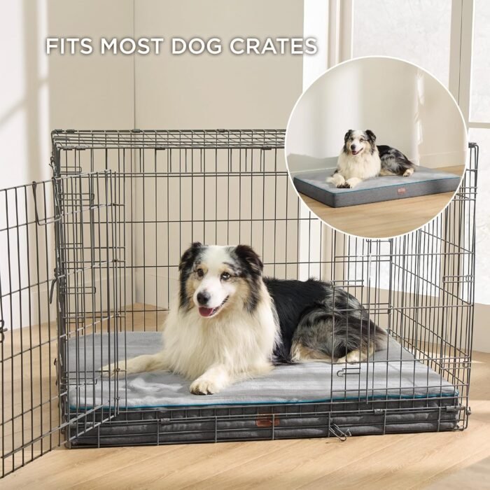 Bedsure Memory Foam Large Plus Dog Bed - Orthopedic Waterproof Pet Mat for Crate with Removable Washable Cover and Nonskid Bottom - Water-Resistant Plush Flannel Fleece Top Pet Bed, Grey