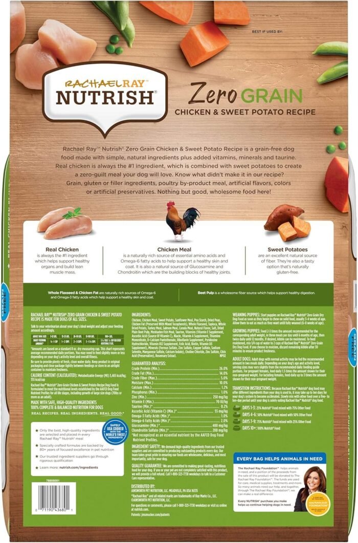Rachael Ray Nutrish Zero Grain Dry Dog Food, Chicken & Sweet Potato Recipe, 26 Pounds