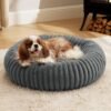 Bedsure Donut Medium Dog Bed - Washable Faux Fur Dog Bedsure Donut Medium Dog Bed - Washable Faux Fur Dog Bed Medium Size Dog with Corduroy Fleece & Anti Slip Bottom, Round Pet Beds with Removable Cover, Warm Grey, 30x30x8 inches