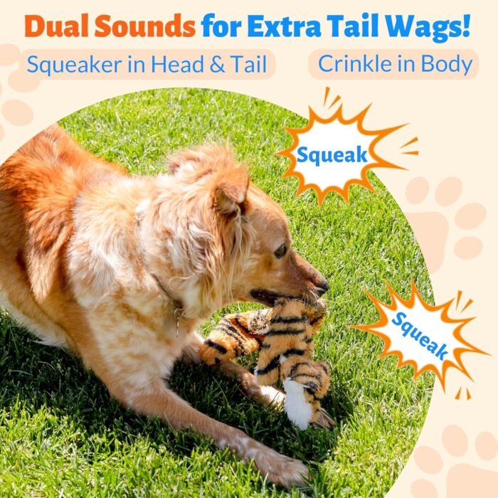Squeaky No Stuffing Dog Toy Set – New & Improved Edition Plush Crinkle Dog Toys for Small, Medium & Large Breeds – Soft Tough Stuffless Puppy Chew Squeak Animal Supports Pet Health & Well Being 5 Pack