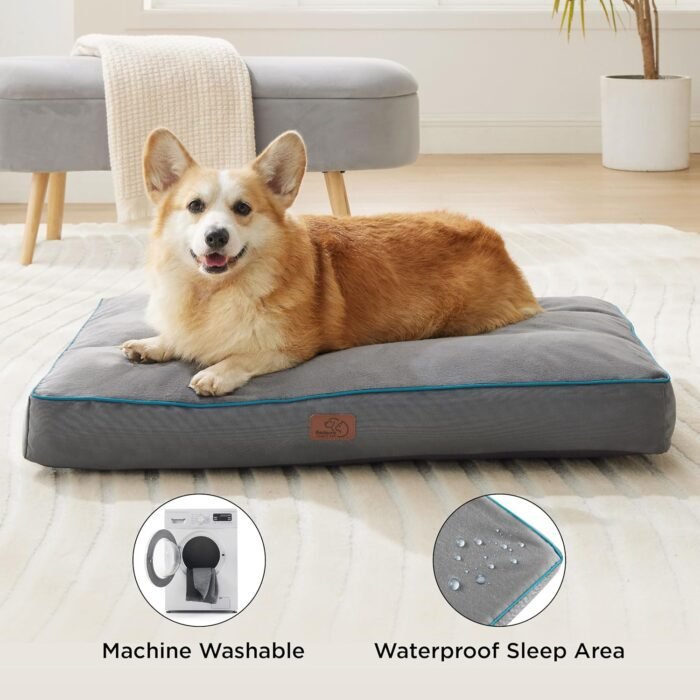 Bedsure Waterproof Dog Beds for Large Dogs - 4 Inch Thicken Up to 80lbs Pet Mat Pillows with Removable Washable Cover, Grey