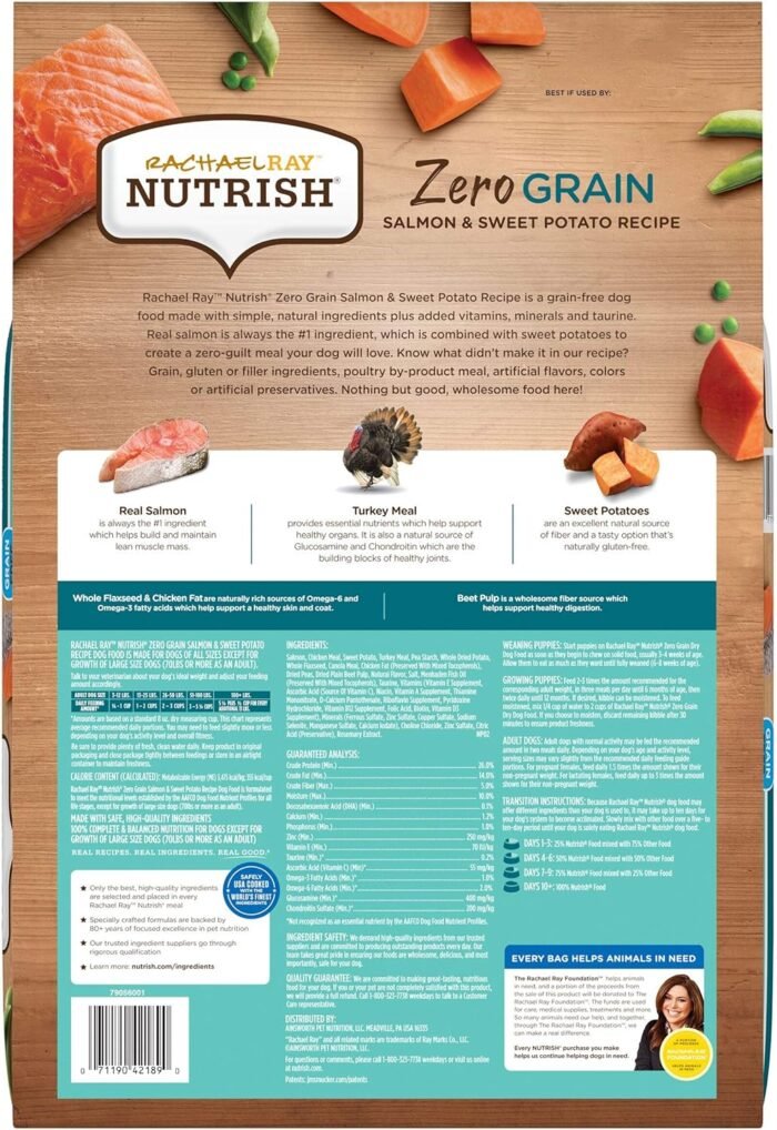 Rachael Ray Nutrish Zero Grain Dry Dog Food, Salmon & Sweet Potato Recipe, 11.5 Pounds