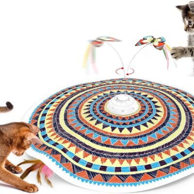 Potaroma Cat Toys Chargeable, 3in1 Hide and Seek, Automatic Interactive Fun, Fluttering Butterfly, Moving Feather, Kitten Wand, Indoor Kitty Exercise Kicker 22.8 Inch Cover for All Breeds
