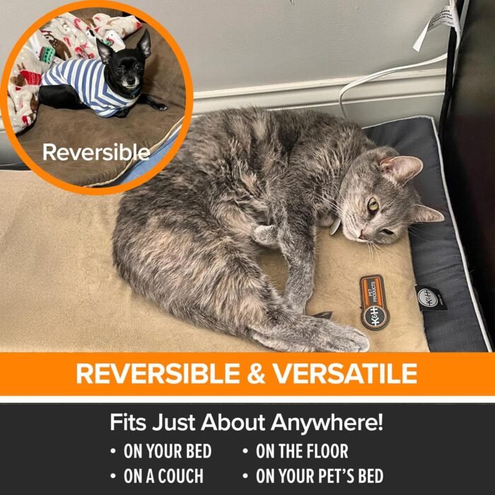 91zzsTtvZOL._AC_SL1500_.jpg K&H Pet Products Heated Cat Bed Pad for Indoor Cats, Thermo-Kitty Mat Calming Warm Pet Heating Pad for Inside Pets, Machine Washable, Waterproof Heater, Safety Listed - 12.5 X 25in Sage/Tan