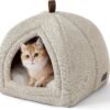 Bedsure Cat Beds for Indoor - 2 in 1 Cat Cave House Tent for Kittens and Small Pets with Removable Washable Cushioned Pillow, Foldable Kitten Hideaway with Non-Slip Bottom, Khaki, 16 inches - Image 5