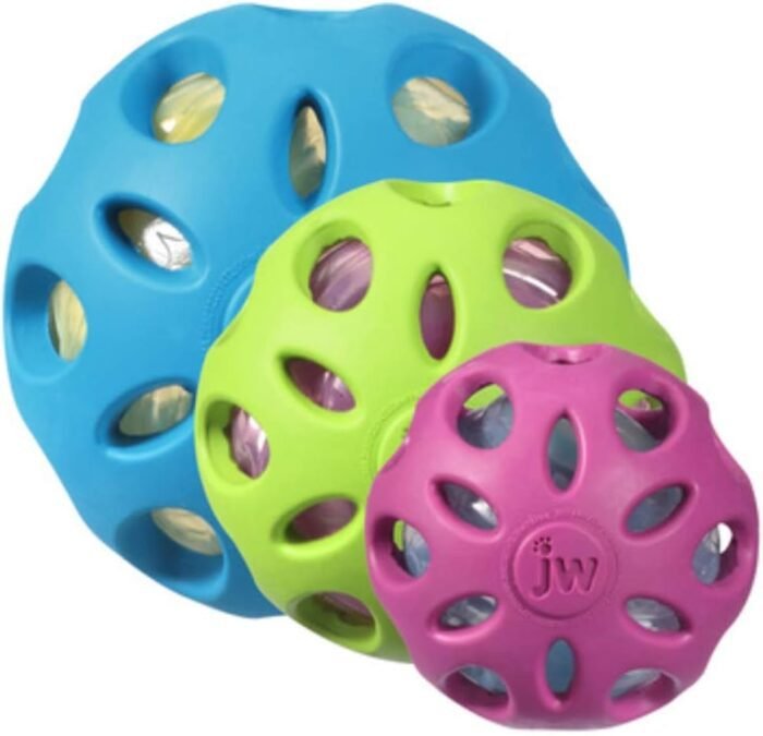 JW Pet Crackle Heads Crackle Ball Crunchy Noise Chew Fetch Toy for Dogs, Assorted Colors, Large 4' Diameter