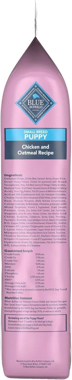 Blue Buffalo Life Protection Formula Small Breed Puppy Dry Dog Food with DHA, Vital Nutrients & Antioxidants, Made with Natural Ingredients, Chicken & Oatmeal Recipe, 15-lb. Bag