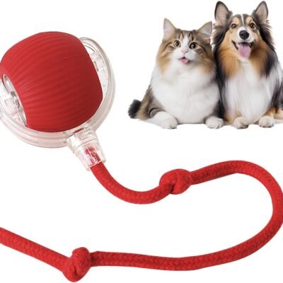 Interactive Dog & Cat Electric Active Toys - Smart Rolling Ball for Dogs & Cats, Rechargeable(Red)