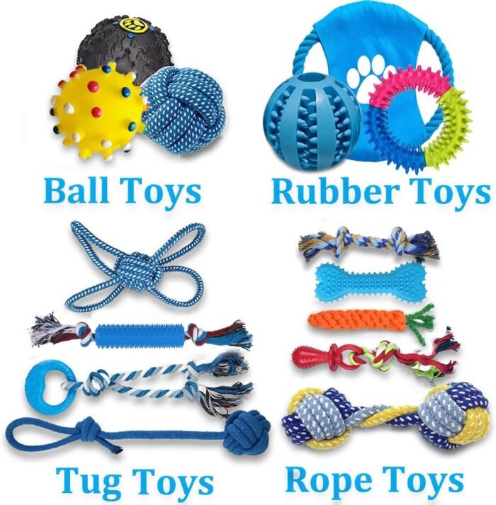 Beiker Dog Teething Chew Toys - 15 Pack Tough Small Medium Large Breed Puppy Toys, Dogs Rope Chew Toys Bundle for Boredom, Pet Interactive Squeaky Treat Dispensing Ball for Puppies