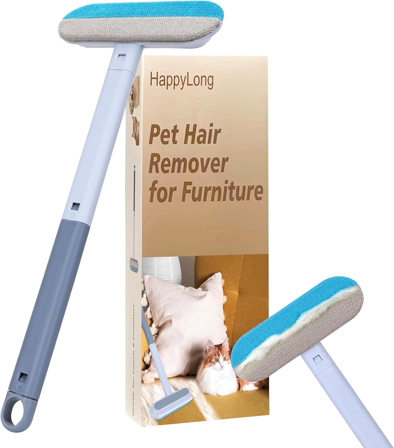 Pet Hair Remover for Furniture, Reusable, Washable Lint Brush for Dog and Cat Hair – Long Handle Design, Gentle on Couches, Carpets, Clothes, Bedding