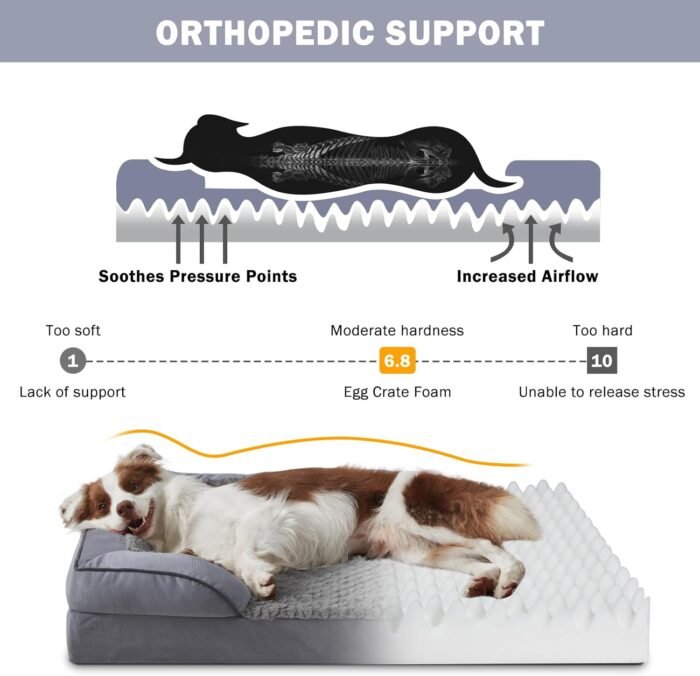 INVENHO Orthopedic Dog Bed - XL Washable Dog Sofa with Egg-Crate Foam, Waterproof Lining and Non-Skid Bottom