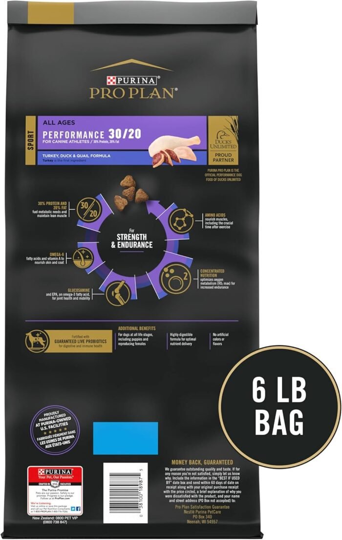 Purina Pro Plan Sport Performance 30/20 Turkey, Duck & Quail Formula Dry Dog Food - 6 lb. Bag