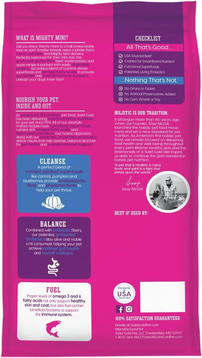 71Nm8JpiOfL._AC_SL1500_.jpg Solid Gold Dry Dog Food Small Breeds - Made with Real Beef - Grain & Gluten Free Small Breed Dog Food - 4 LB Bag