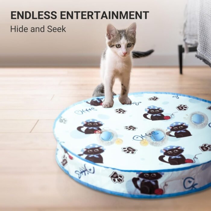 Interactive Cat Toys for Indoor Cats Automatic Motion Activated Moving Ball Hide and Seek Game for Indoor, Cat Balls with 28 Inch Play Mat