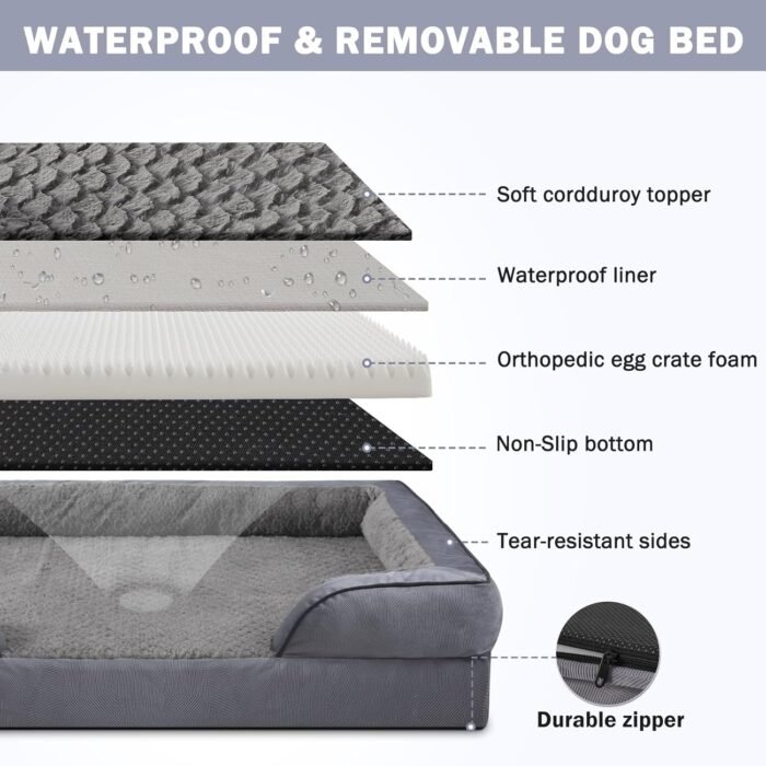 INVENHO Orthopedic Dog Bed - XL Washable Dog Sofa with Egg-Crate Foam, Waterproof Lining and Non-Skid Bottom