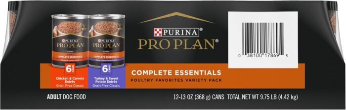 Purina Pro Plan Wet Dog Food Grain Free Complete Essentials Variety Pack, Chicken and Carrots and Turkey and Sweet Potato Entrees - (Pack of 12) 13 oz. Cans