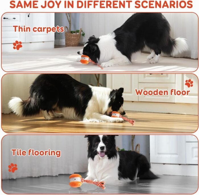 Interactive Dog Ball, Random Path Electric Automatic Moving and Rolling Dogs Toy with Rope for Small Medium Large Dogs, Motion-Activated Dog Stimulation Toy for Boredom Relief (Orange)