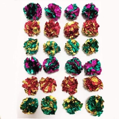 Mylar Crinkle Balls Cat Toys Interactive Crinkle Cat Toy Balls Independent Pet Kitten Cat Toys for Fat Cats Kittens Exercise, Soft and 2 Inch (24 Pack)