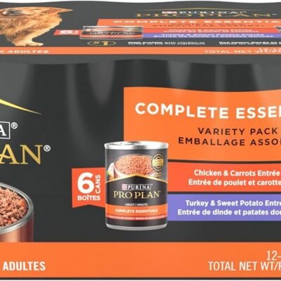 Purina Pro Plan Wet Dog Food Grain Free Complete Essentials Variety Pack, Chicken and Carrots and Turkey and Sweet Potato Entrees - (Pack of 12) 13 oz. Cans