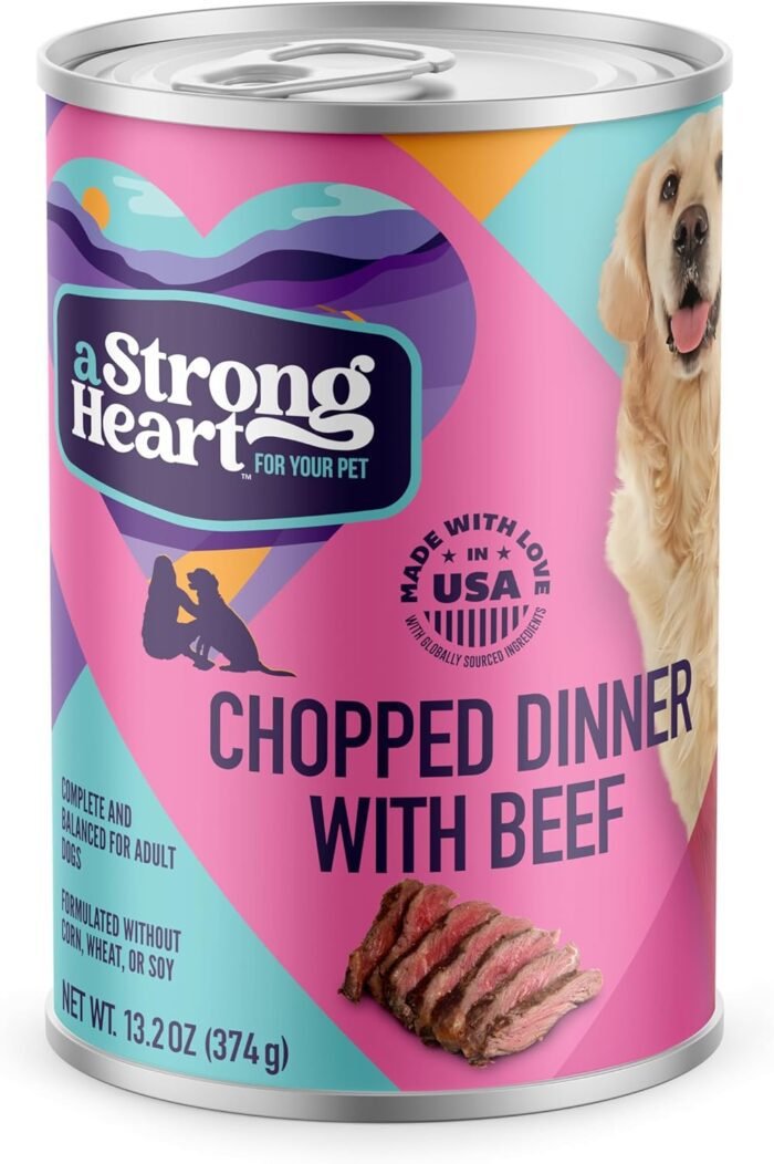 A Strong Heart Wet Dog Food, Chopped Dinner with Beef - 13.2 oz Cans (Pack of 12), Made in The USA with Real Beef
